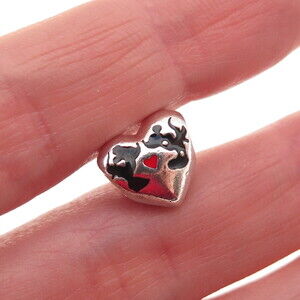 Pandora 925 Sterling Enamel Disney Minnie & Mickey Kiss Heart Slide Bead Charm